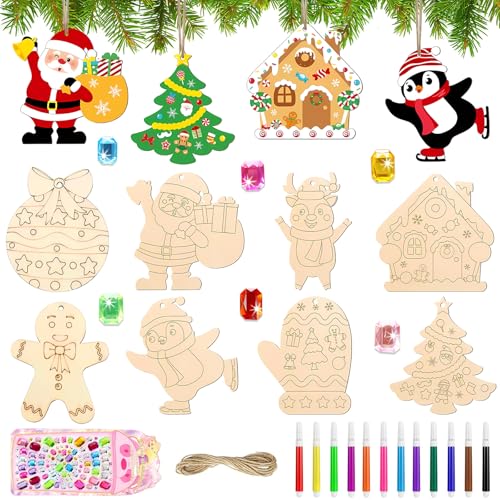 Seamart Holzanhänger Weihnachten zum Bemalen, 38Pcs Basteln...