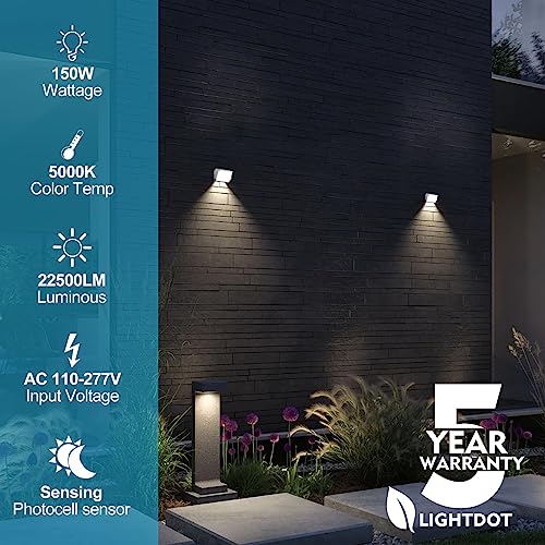 Image of Lightdot 6 Pack 150W LED Wall Pack Lights, 22500LM 5000K Wall Pack LED Exterior Light, Dusk to Dawn Photocell, IP65 ETL 100-277V, 50ft Coverage for Parking Lots Yards Warehouses Factory Outdoor