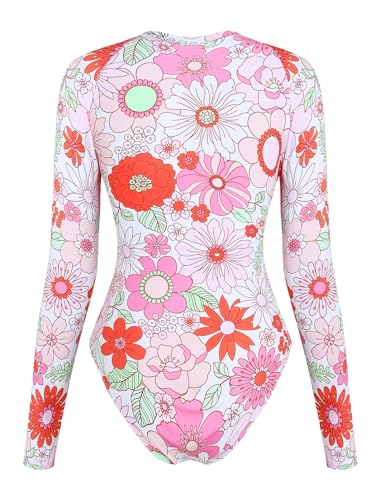 Image of ZAFUL Women's Long Sleeve Rash Guard Swimsuit One Piece Zipper Surfing Bathing Suit