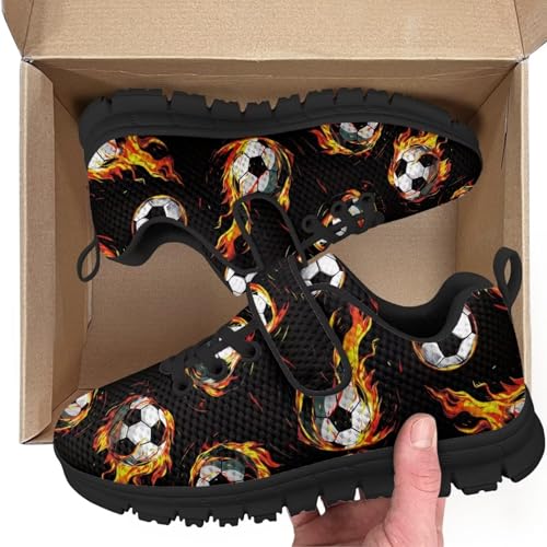 Little Kid Shoes for Boys & Girls Breathable Tennis Running Sneakers for Kids Fire Soccer Pattern2
