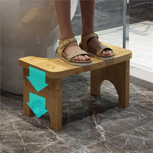 Taburete de baño madera portátil, silla para inodoro de adultos y postura de cuclillas, marrón 3