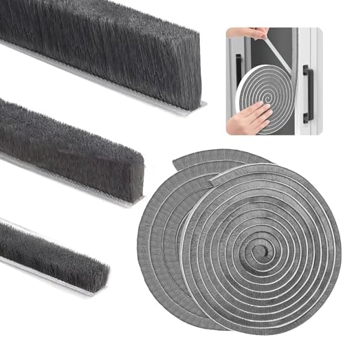 Weather Stripping Door Window Seal, 33Ft Self-Adhesive Brush Door Soundproofing Seal Strip for Sliding Windows and Door Frames, 0.35 Wide X 0.59 Inch Thick, Gray