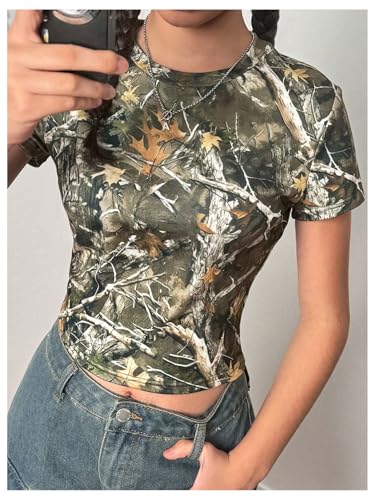 SOLY HUX Girl's Camo T Shirt Crew Neck Short Sleeve Tee Y2k Vintage Leaf Print Going Out Crop Tops3