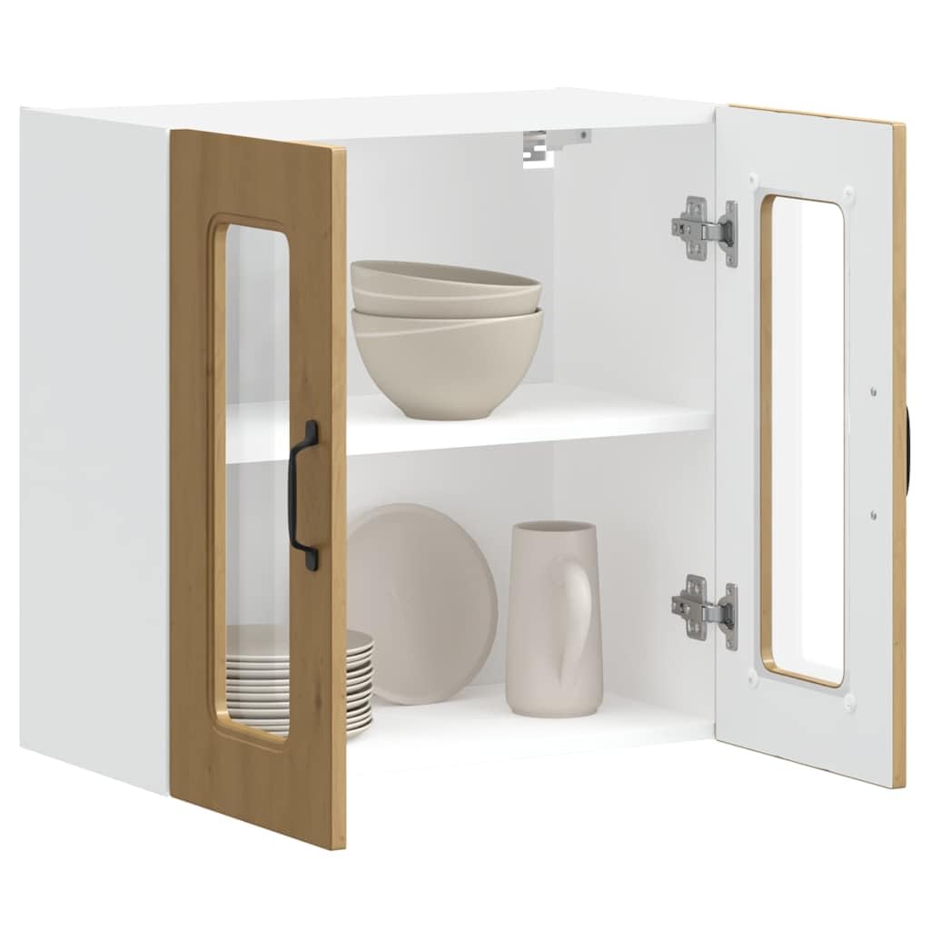 Kalmar Küchen-Hängeschrank, Artisan-Eiche Holzwerkstoff, 60x31x60 cm, mit Glastür, robuster Wandschrank für Küche, Speisekammer Lagerung, pflegeleicht