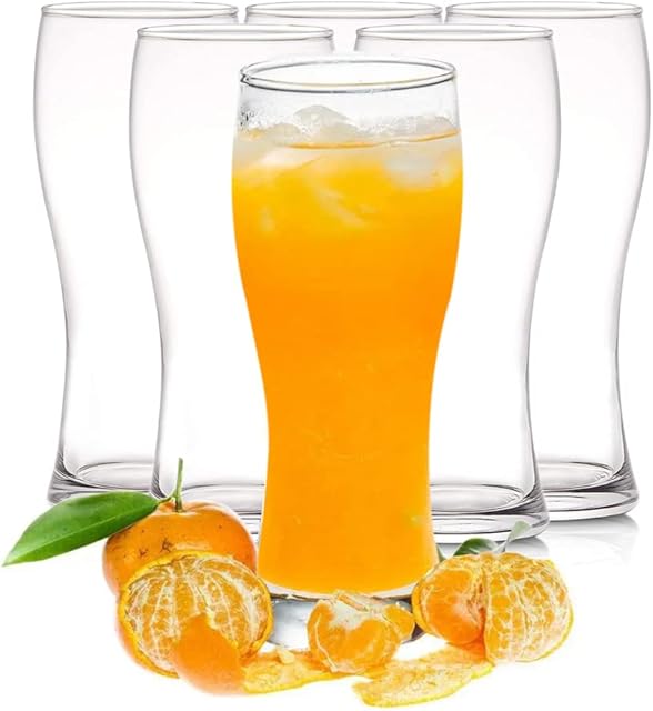 YBCPACK 16 oz/500 ml Beer Glasses, Drinking Glasses Set of 6 Tumbler Glasses Set for Home