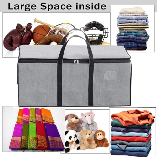 Image of Storite 2 Pack Multi-Purpose Heavy Duty Moisture Proof 81 L Canvas Super-Size Jumbo Storage Bag /Toys /Blankets /Stationery /Clothes /Moving bags With Strong Handles Rectangular(87x26x36cm), Grey