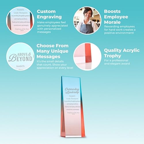 Miniatura 10 de Trofeo acrílico degradado grabado  Trofeo de premio  Grabado personalizado de hasta tres líneas y selección de versos preescritos