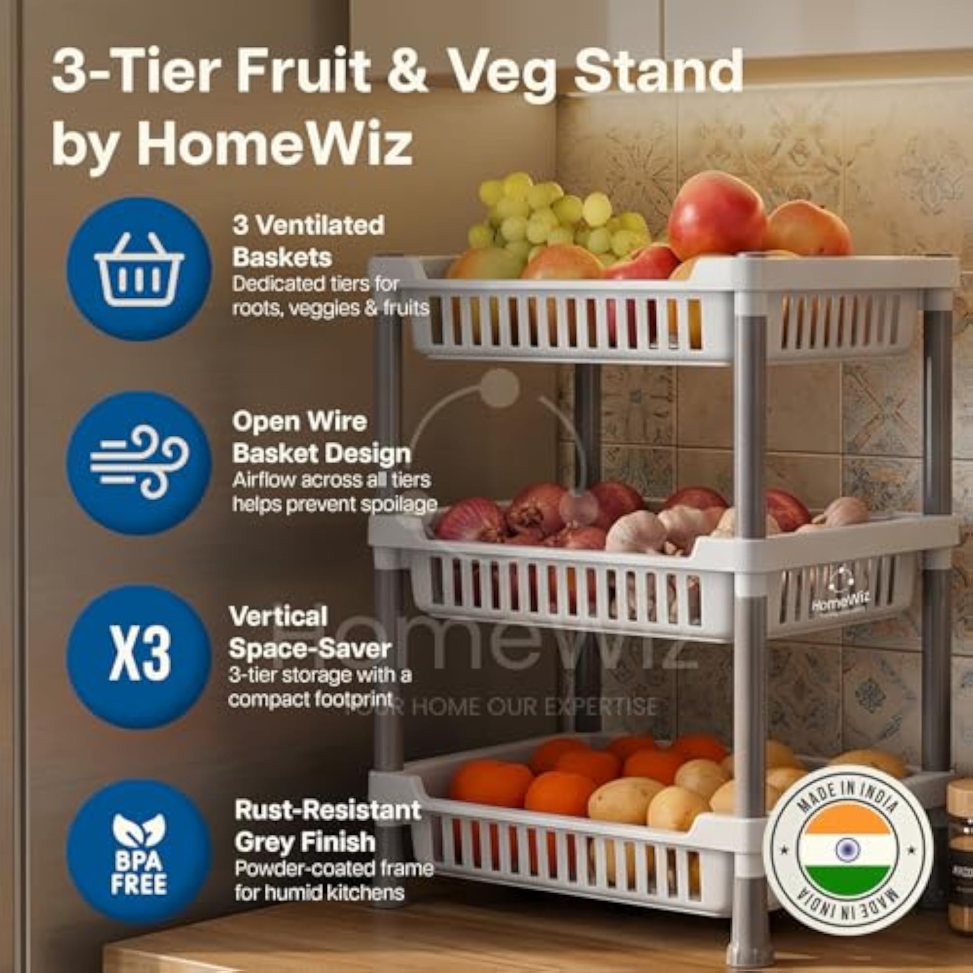 Kitchen Rack 3-Layer Heavy Duty Plastic Stand