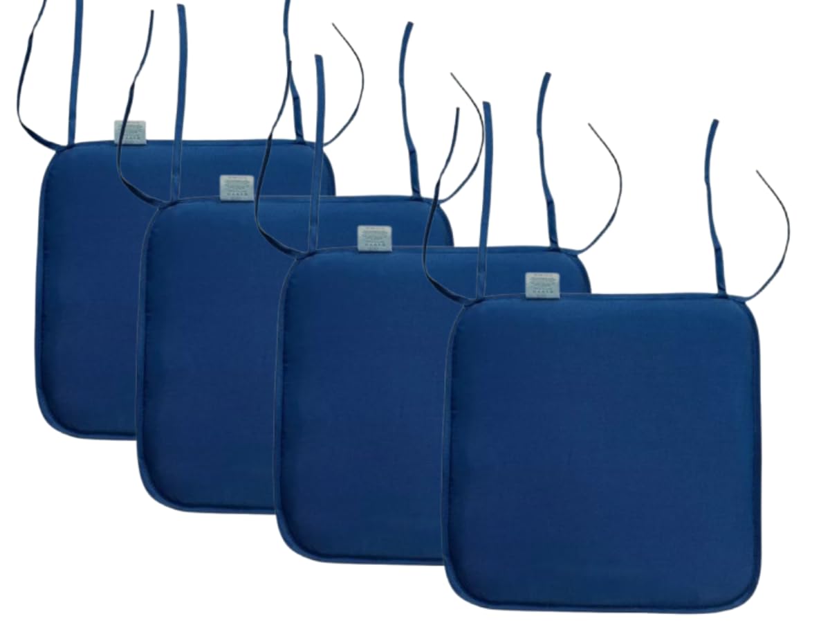 L S U Waterproof Chair Cushion Seat Pads Outdoor Tie-On Garden Patio Kitchen Office Chairs- Pack of 2, 4, 6, 8 (Pack 4 Navy)