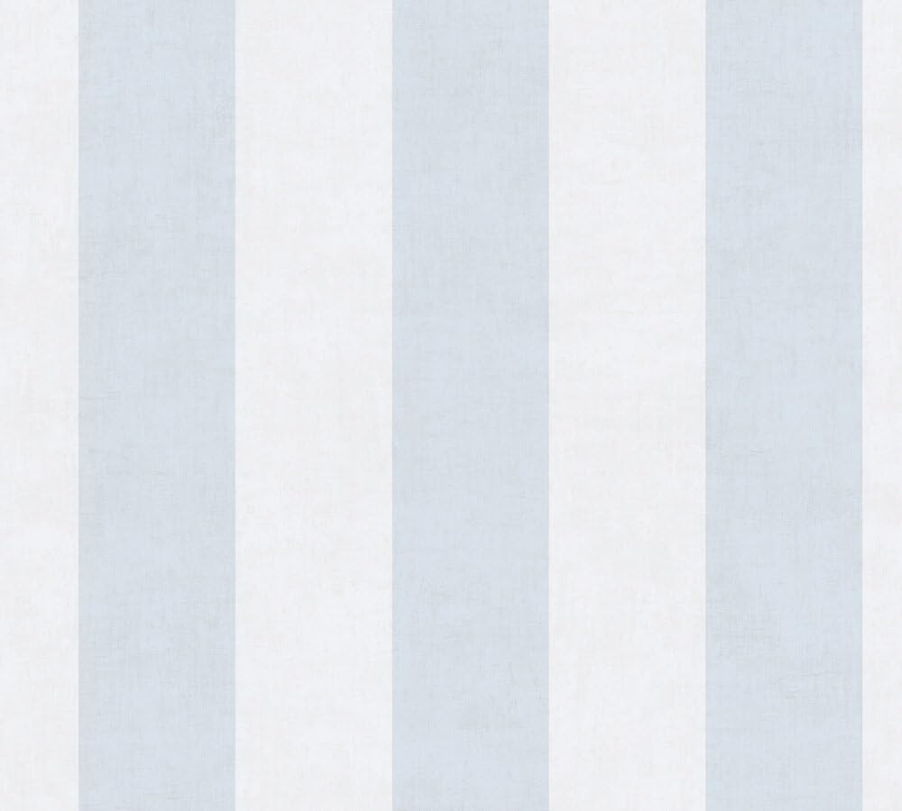 A.S. Création papier peint intissé à motif à rayures en bleu, crème – papier peint décoratif 10,05 x 0,53 m – 770784