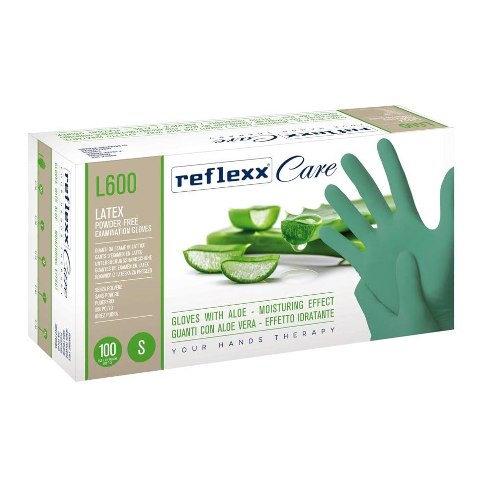 REFLEXX L600 300/1000 Guanti in LATTICE VERDI CON ALOE VERA - 6,2 GRAMMI - VARIE TAGLIE OFFERTA - settore odontoiatrico guanti dentista (300 pezzi Taglia M)