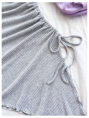 Women's Ribbed Knit Going Out Halter Dresses Drawstring Asymmetrical Hem Bodycon Dress3