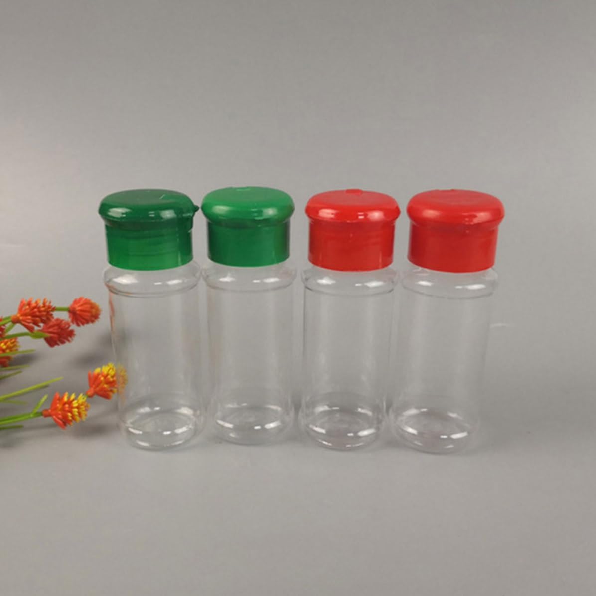 24pcs Green PET Spice Jar with Rotating Lid, Coarse Perforations