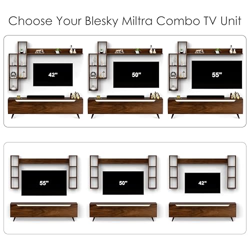 Image of BLUEWUD Blesky Miltra TV Unit Multipurpose Combo, TV Stand with top shelf for Decor Display, TV Entertainment Unit with Handleless doors, for Living Room, Home (DIY- Brown Maple) (Blesky Miltra Combo)