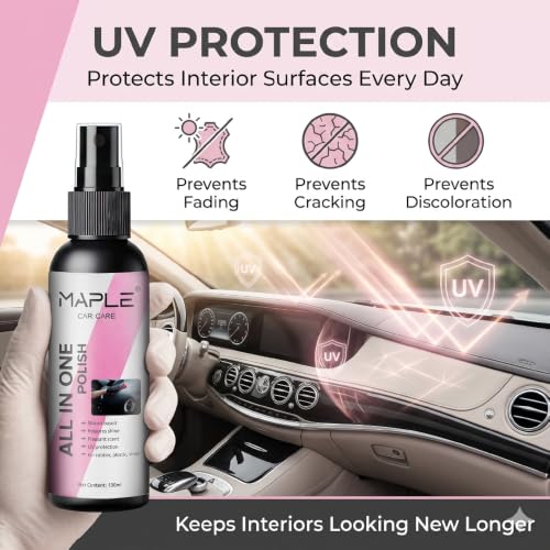 Image of Maple Car Care All in One Polish 100 ML | Non-Greasy Dashboard & Interior Polish with UV Protection | Long-Lasting Shine for Plastic, Rubber & Vinyl Surfaces | Keeps Car Interiors Looking New Longer