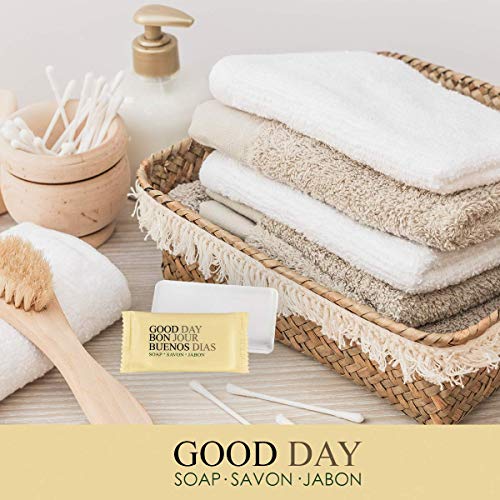 Soap Travel Size Bulk- Hand And Facial Soap - Good Day - 0.85 Oz- 50 White Bars Per Case- Moisturizing - Individually Wrapped For Hotels, Rentals, Charity Donations, Spa - Value Pack #TOP5