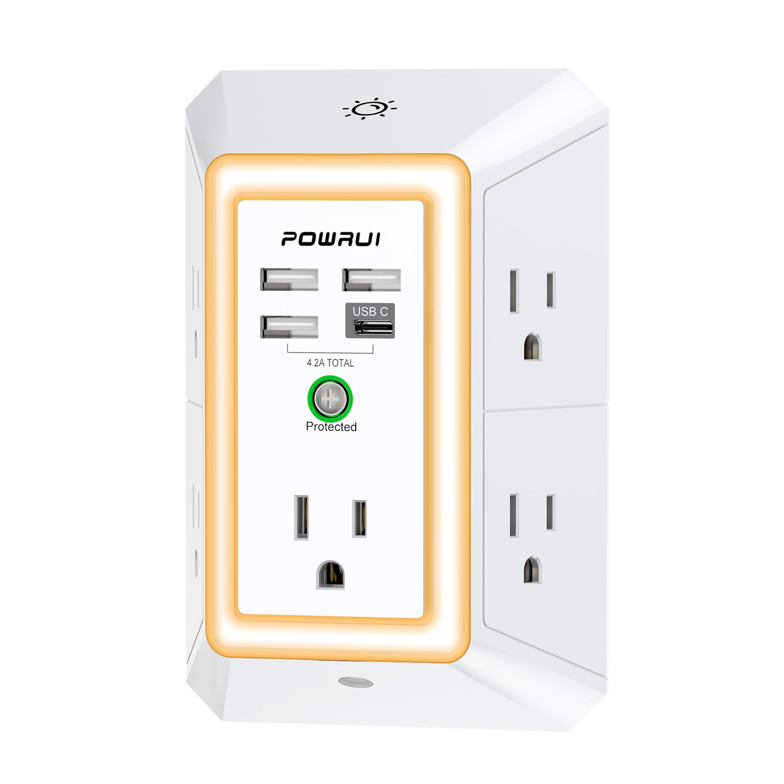 Multi Plug Wall Outlet Night Light, POWRUI 6 Outlet Extender & 3 USB Ports — Amazon image 12