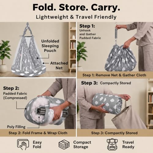 Image of VParents Sleeping Essentials with Mosquito Net & Spring, Sunny (Grey)