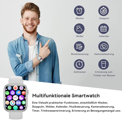 Smartwatch Damen Herren, 1.83" HD Fitness Tracker mit Schrittzähler/Blutdruckmessung/Pulsuhren/Telefonfunktion, Schlaftracker… – Ansicht 5