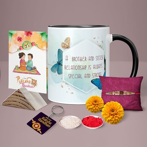 Image of Raksha Bandhan Gifts Printed Mug with Keychain Best Rakhi Combo Gift for Brother & Sister Rakshabandhan Return Gifts for Sister White 350ml Coffee Mug(Pack of 5)(Combo Set)(RMCKRCG1002)