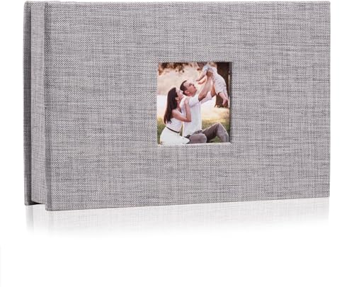 Photo Album 4x6 with 100 Pockets,Slip-in Picture Albums,Linen Cover Memory Book with Front Window,Black Page Vertical Photo Book for Wedding,Family,Anniversare,Baby,Vacation(Grey)