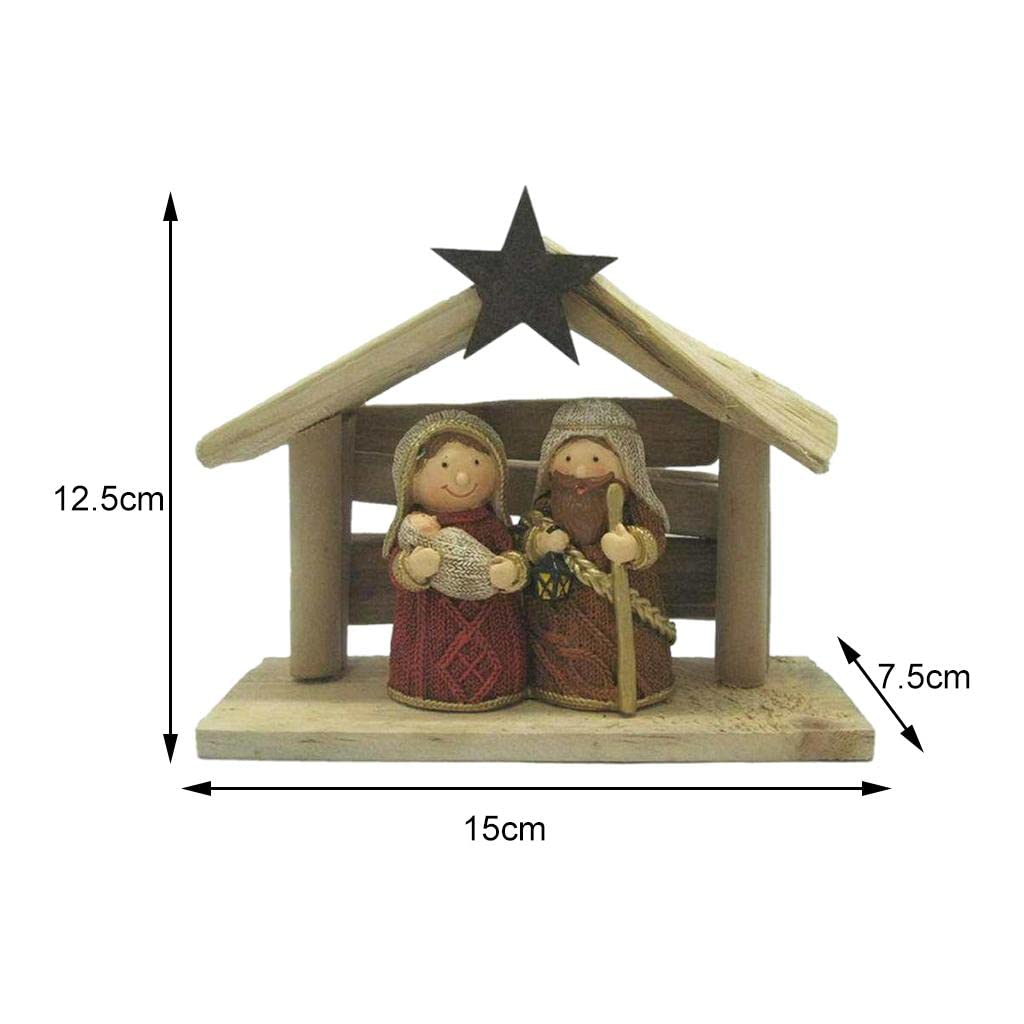 Krippe Miniatur Figuren Weihnachtskrippe Holz Resin Religiöse Nativity Szene Handbemalt Christ Kind Manger für Geschenk Heimdekoration Büro Innenraum, Farbe Figur Kabine