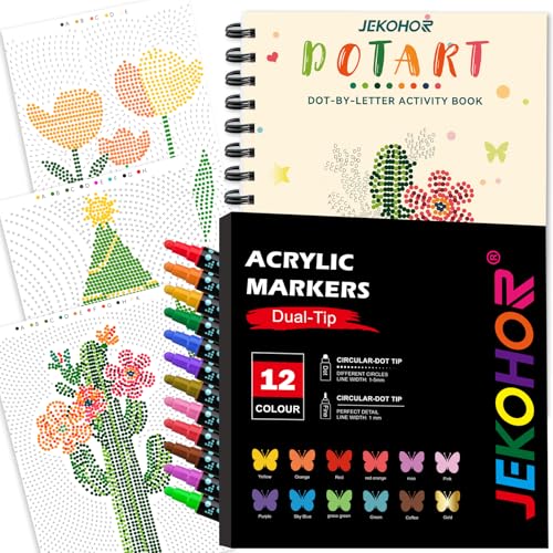 Image of Coloring Book,Dot By Letter Art Meditations with 12 PCS Acrylic Markers,Mindfulness Adult Coloring Book-Relaxing,Anti-Stress,30 Pattern Activity Coloring Books for Adults,Dot Art for Adults-Landscapes