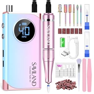 SAVILAND Electric Nail Drill: Portable 40000RPM Nail Filer Electric Manicure Pedicure13 Nail Drill Bits for Acrylic Nails False Nails Gel Nails Dip Nail Artificial Nails Home Salon, Gradient Color