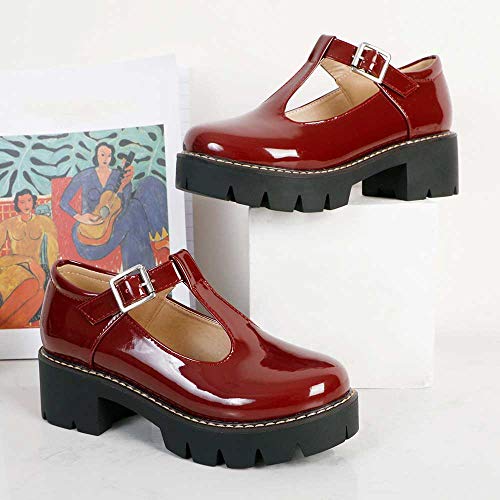 Womens Mary Jane Shoes Round Toe T-Strap Patent Leather Chunky Platform Student Uniform Lotita Pump2