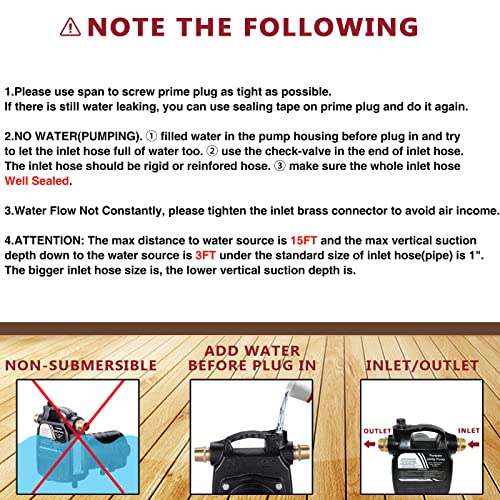 EXTRAUP 115Volt 1/2HP 1500 GPH Upgraded Heavy Duty High Pressure Cast Iron Casing Water Transfer Utility Pump with ON/OFF Switch,Brass Connectors and Suction Strainer Black