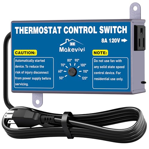 Attic Thermostat Adjustable Temperature Controller for Attic Fan with Overload Protection and Outlet Plug-and-Play Exhaust Fan Thermostat for Greenhouse Workshop Garage