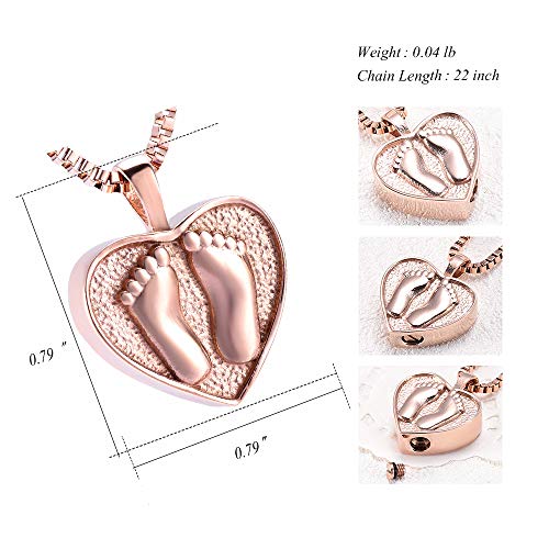 XSMZB Always in My Heart Baby Feet Ashes Keepsake Urn Pendant Necklace Cremation Urns Memorial Jewelry (Rose Gold-1)