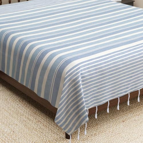 Image of 210 TC Cotton Bedsheet | Handmade Double Bedsheet | Handloom Bedsheets | Without Pillow Cover | Double Bedsheet for Summer (90X100 Inches, 7.5 x 8.3 Feet (Glaucous)
