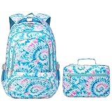 BLUEFAIRY Girls Backpack with Lunch Box for Kids Primary Elemenatry School Bag Set Middle School Bookbags Set for Teens Childs Lightweight Durable Travel Gifts 2pcs (Blue)