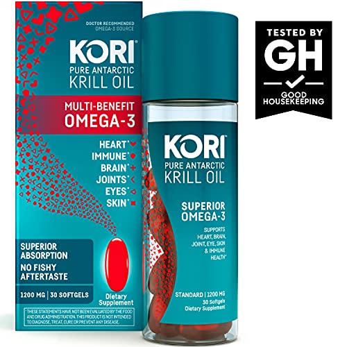 Kori Antarctic Krill Oil Omega-3 1200Mg Max Strength 1 Softgel A Day For Heart Brain Joint Eye Skin & Immune – Superior Absorption Vs. Fish Oil And No Fishy Burps #TOP1