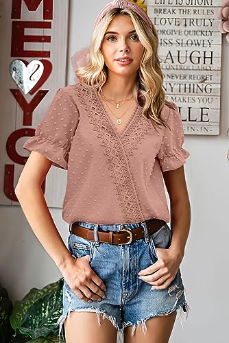 LOLONG Womens Tops Short/Long Sleeve V Neck Chiffon Blouses Dressy Casual Pom Poms Shirts2