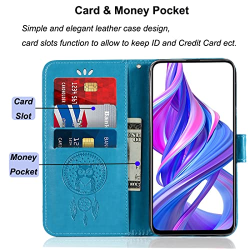 Sidande Case For Huawei Y9S/Honor 9X Pro/P Smart Pro 2019 Hlk-L41 Hlk-L42 Wallet Case With Card Holder, [Wrist Strap] Owl Premium Pu Leather Flip Phone Case Cover For Huawei Honor 9X Pro (Blue) #TOP2