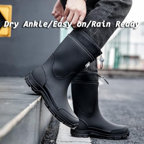 Image of WOWSTICK Waterproof Rain Boots for Men and Women Lightweight Slip Resistant Fishing Deck Garden Mid-calf Outdoor Work Booties
