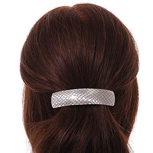 Miniatura 3 de Avalaya Pasador cuadrado acrílico con estampado de serpiente gris plateado en tono plateado, 3.543 in de largo, Plástico, Sin gemas.