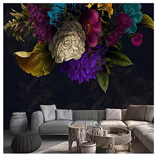 Anpassad vardagsrum tapetmural Retro blomma svart bakgrund väggmålning sovrum tapet heminredning-366x256cm