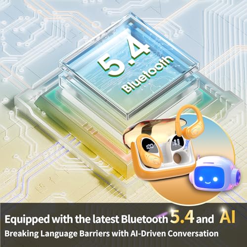 Image of AI Translation Earbuds Real Time, 164 Language Translator Earbud 3-in-1 Bluetooth 5.4 Translator Earbuds with 6 Translation Modes, 75H Translators Headphones with APP for Travel Business, Yellow