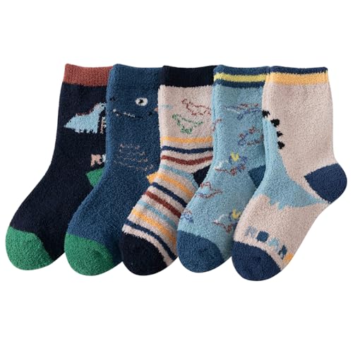 QKURT 5 Pares de Calcetines Mullidos para Niños, Calcetines Cálidos de Invierno, Calcetines Gruesos de Vellón, Calcetines para Estar en Casa, Calcetines Térmicos para Dormir en la Cama para 1-12 Años