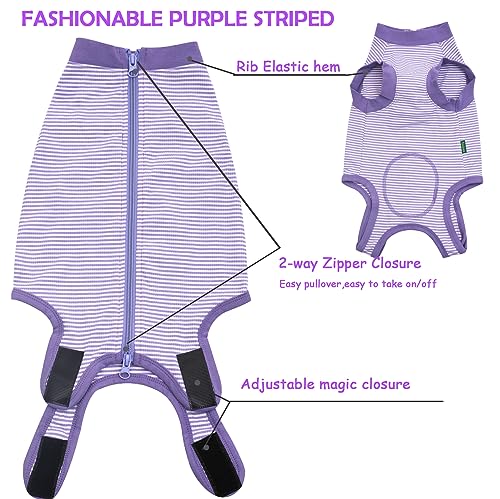 Traje de recuperación para perro talla XS morado a rayas miniatura 4