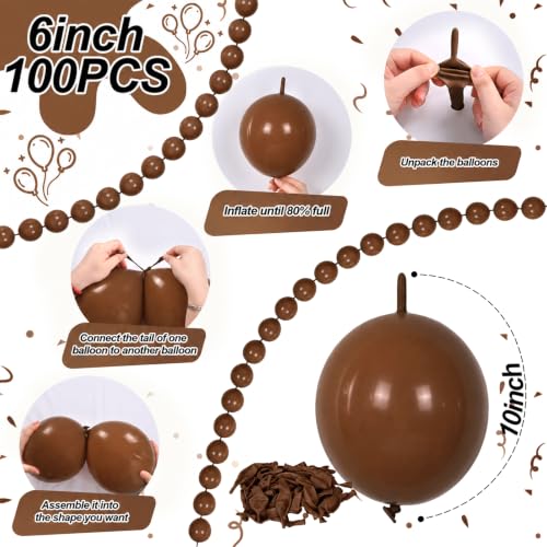 Image of Dark Brown Linking Balloons, 100PCS 6 Inch Retro Coffee Quick Link Balloon | Brown Balloons for Balloon Arch, Fall Thanksgiving Woodland Harvest Boho Birthday Baby Shower Cowboy Bear Party Decorations