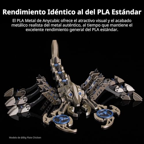 PLA Metálico Anycubic Filamento de Alta Pureza 1,75mm Efecto Metal Pulido 1KG 4