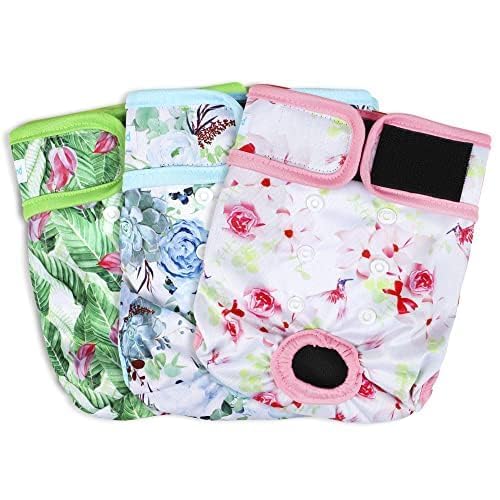 Image of Paw Legend Washable Reusable Female Dog Period Diapers for Heat Doggie Puppy Diapers for Female Dogs (3 Pack, Flower, X-Large)