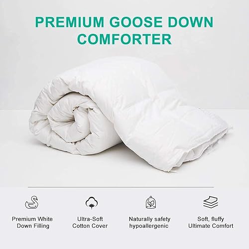 Miniatura 4 de Edredón plisado de plumón de ganso de media pellizco, relleno de edredón KingCal King, potencia de relleno de 750+, algodón egipcio 800 hilos, tela