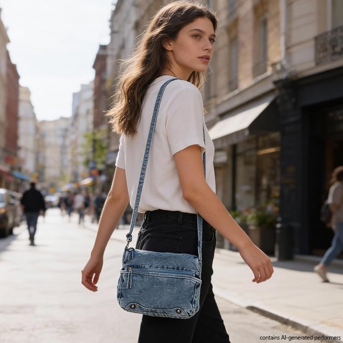 Bolso crossbody denim vintage para mujer y hombre miniatura 2
