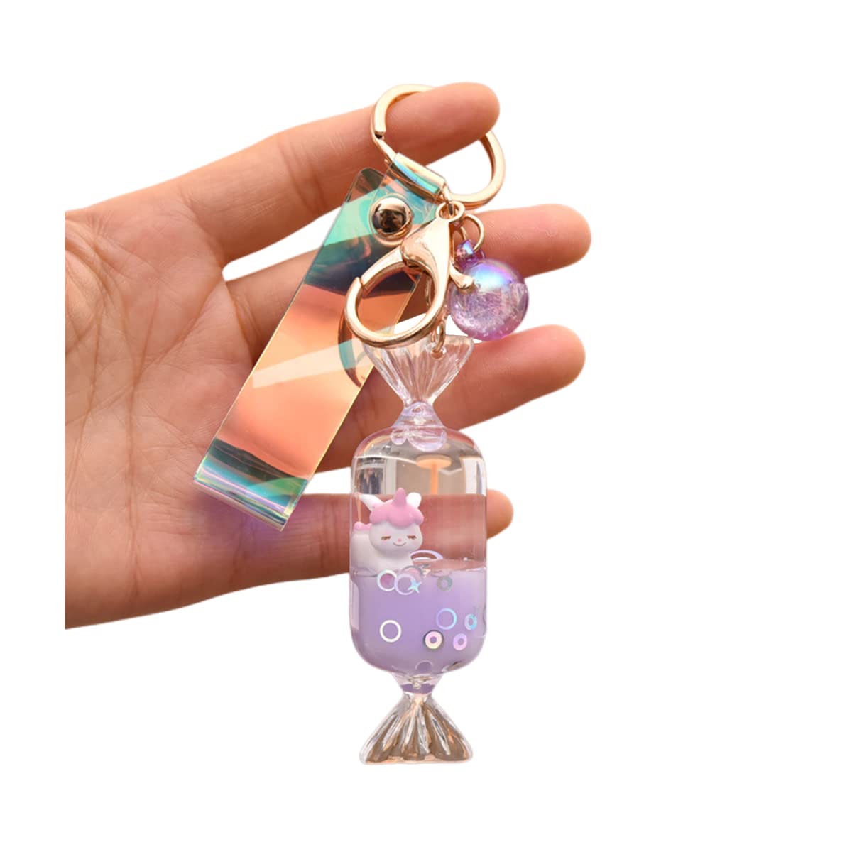 ZDHC Candy Unicorn Quicksand Keychain Creative Liquid Floating Moving Sand Help Relax Keyring Car Keys Bag Pendant for Girls