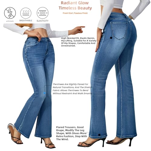 Women's High Rise Flare Jeans, Stretch Denim Bootcut, Casual Style, Blue2